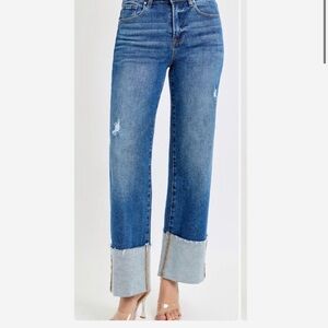 RISEN Women's Mid-Rise Blue Cuffed Straight Jeans NWT sz 30 stretch
